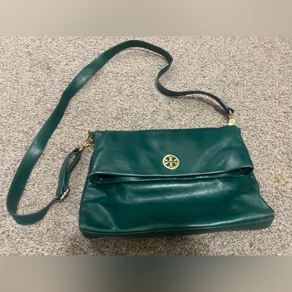 Tory Burch Handbags - Tory Burch Dena Foldover Crossbody Strap Emerald Green Leather Purse Bag Summer